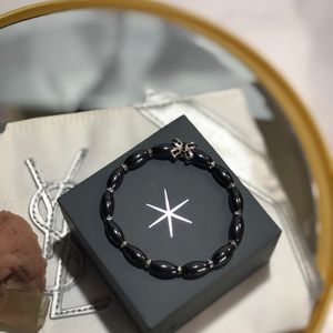 Hematite stretch bracelet Bezel Sapphire Silver